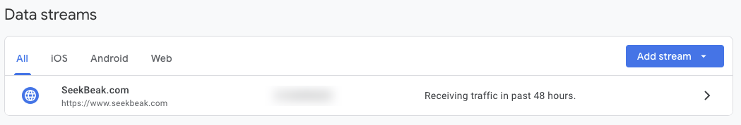 Google Data Stream Listing