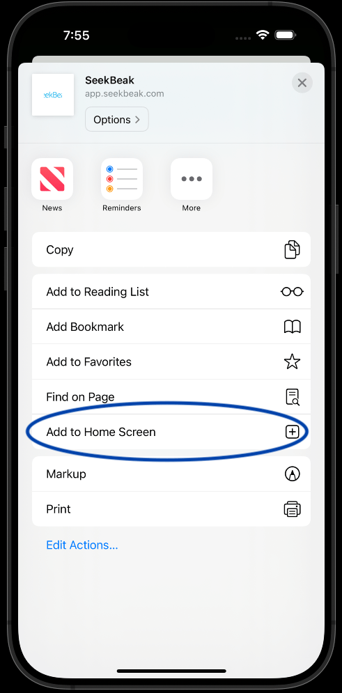 Add to Home Screen Button