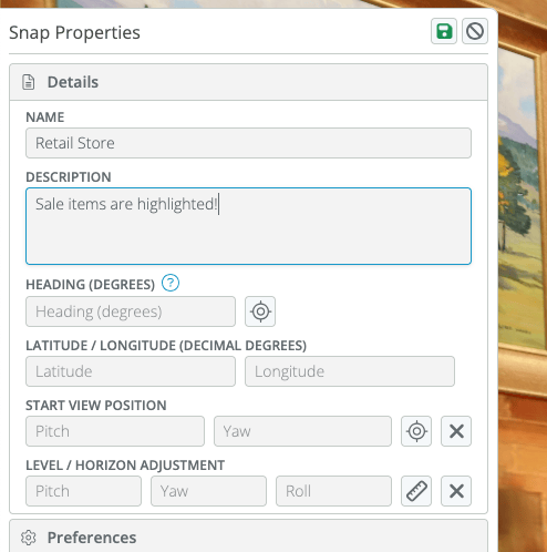 The Level / Horizon Adjustment Area in the Snap Properties