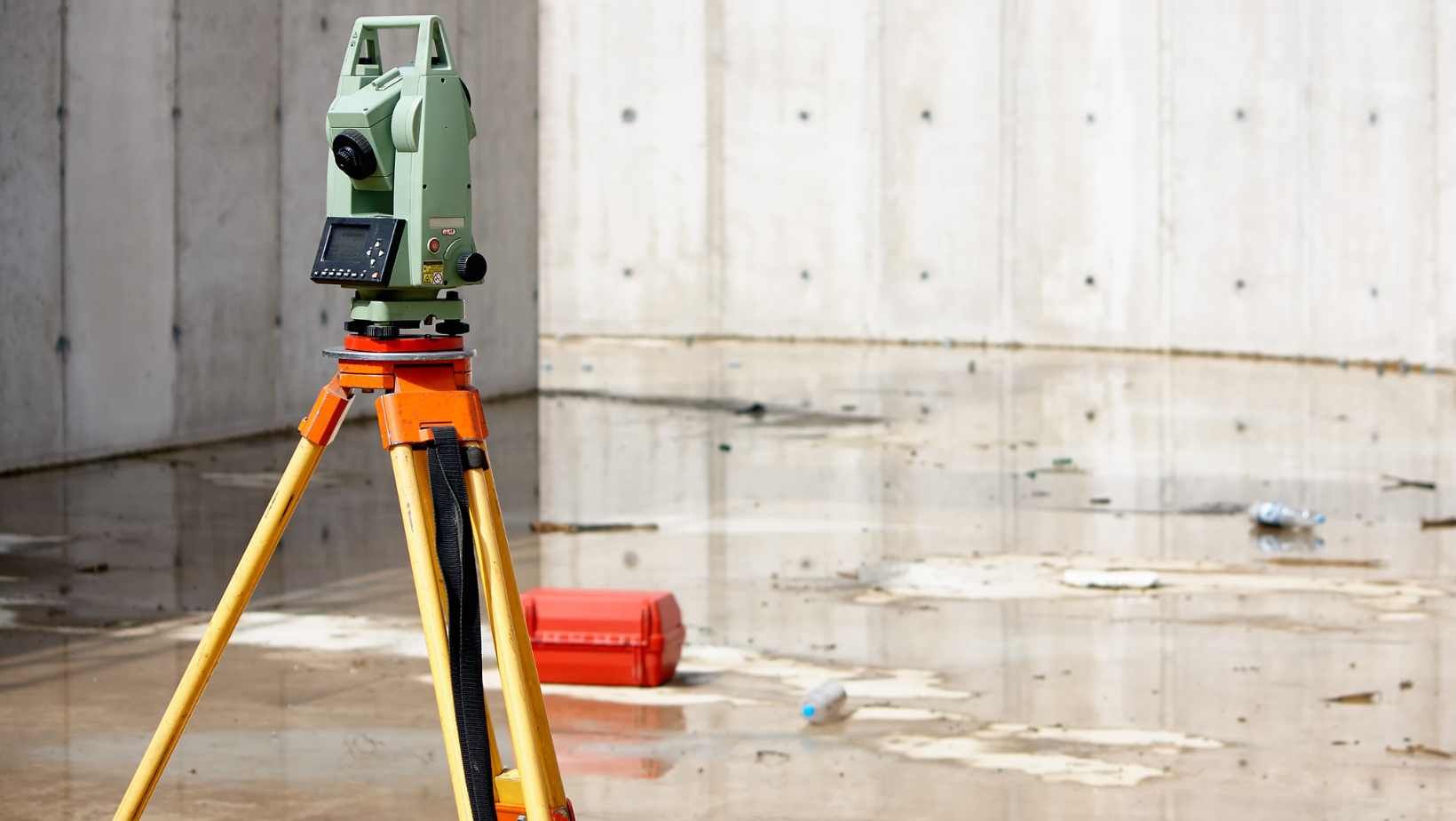 Shot of total station analyzing a site. 