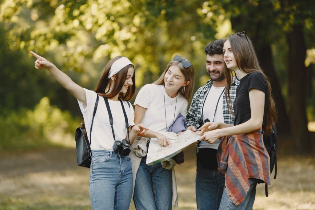 Tourists looking at a map