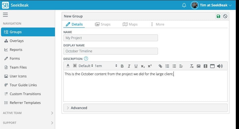 Group creation screen