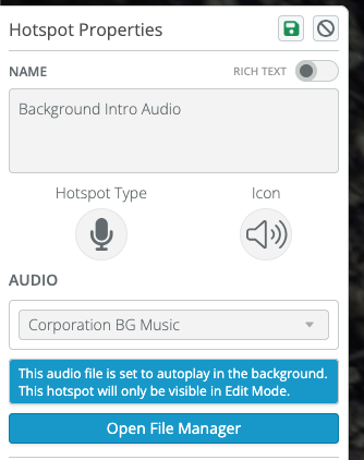 Background audio message saying the hotspot is only visible when editing