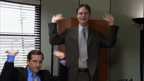 Office workers raising the roof gif