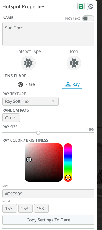Lens Flare Properties Panel