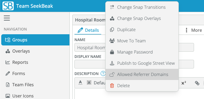 Allowed Referrers menu popup
